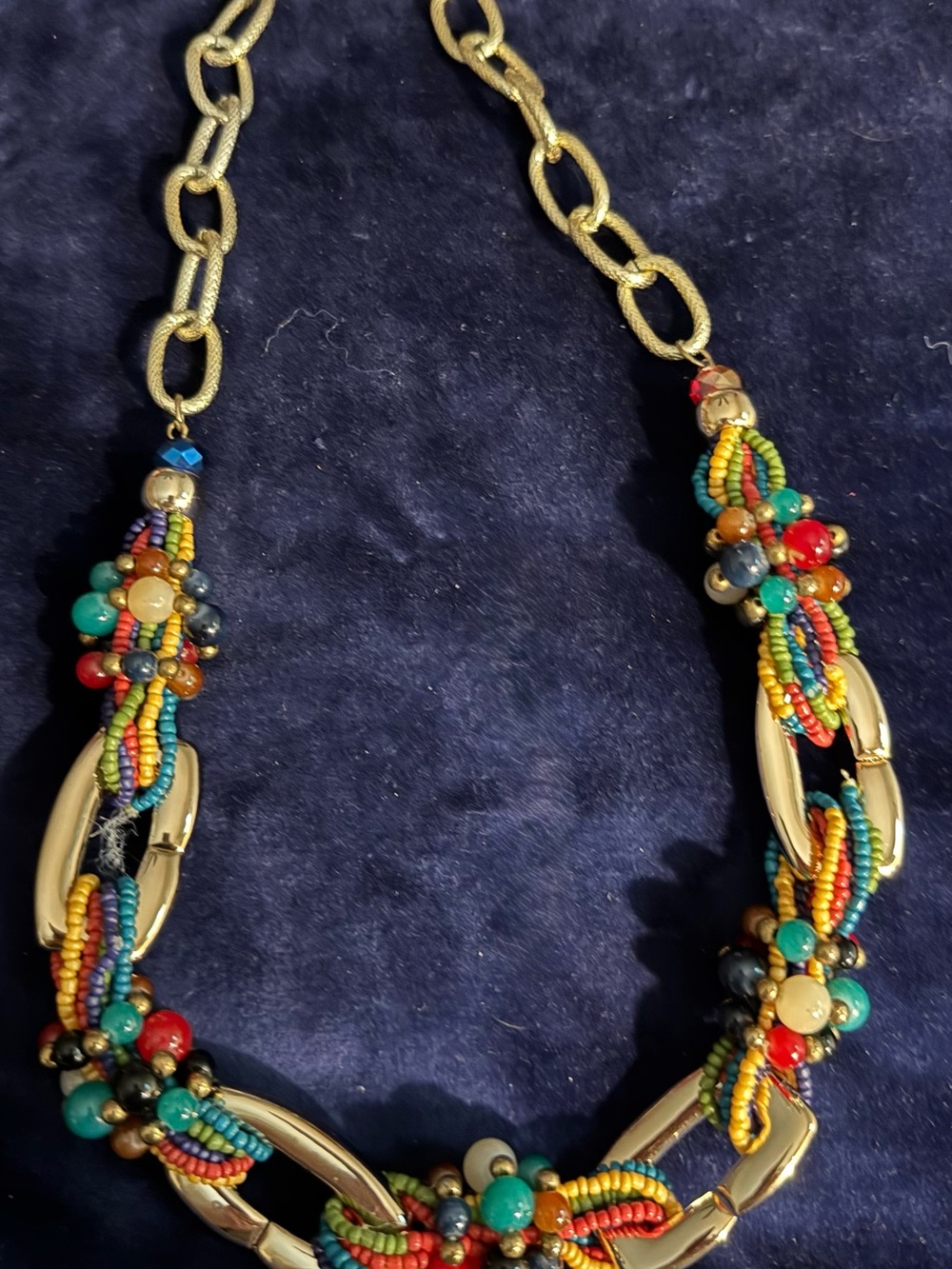 Colorful Beaded Multistrand Necklace - Gold Chain Accent